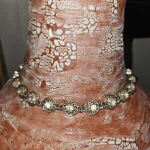 Vintage Signed Coro© Sunburst‎ Choker Necklace  Gold Tone Rhinestone Look ~50's